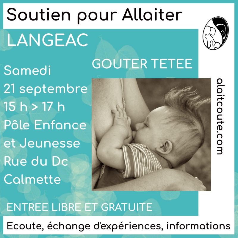 Visuel d’annonce de la reprise des rencontres allaitement maternel organisée par A Lait'Coute à Langeac en Haute-Loire le 21 septembre 2019