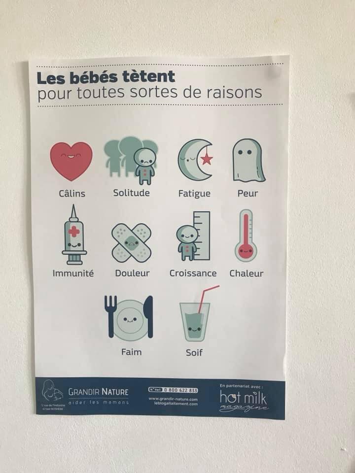 Affiche sur les besoins du bébé : il tète pour toutes sortes de raisons